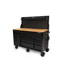 HUSky 61 in. W X 26 in. D Heavy Duty 10-Drawer 1-Door Mobile WorkBench with Hardwood Top