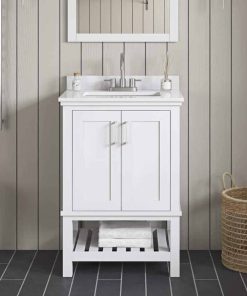 Home Decorators Collection Tupelo 24 in. W X 19 in. D X 34.5 in. H Single Sink Bath Vanity in White with White Engineered Stone Top