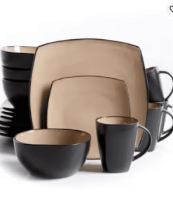 Soho Lounge 18-Piece Taupe Matte Soft Square Stoneware Dinnerware Set