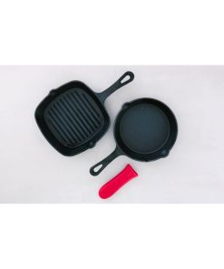 Sedona Cast Iron 2-Pc. Skillet & Grill Pan Set Plus Handle Holder