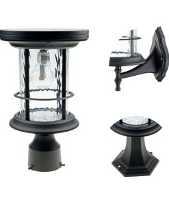 Gama Sonic Silo Solar Post Light Aluminum with Clear Rain Glass Mounting Options Fitter for Lamp Pole Mount On Column Wall Sconce Mount (20B50033)