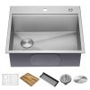 Loften 25 in. Drop-in/Undermount Single Bowl 18 Gauge Stainless Steel Kitchen Workstation Sink with Accessories