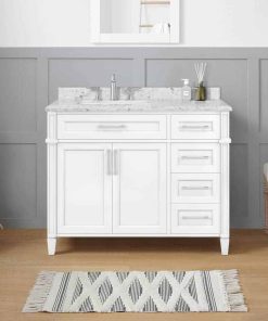 Caville 42 in. W X 22 In. D x 34 in. H Single Sink Bath Vanity in White with Carrara Marble Top