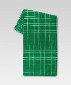Plaid Plush Christmas Throw Blanket Green/White -TM